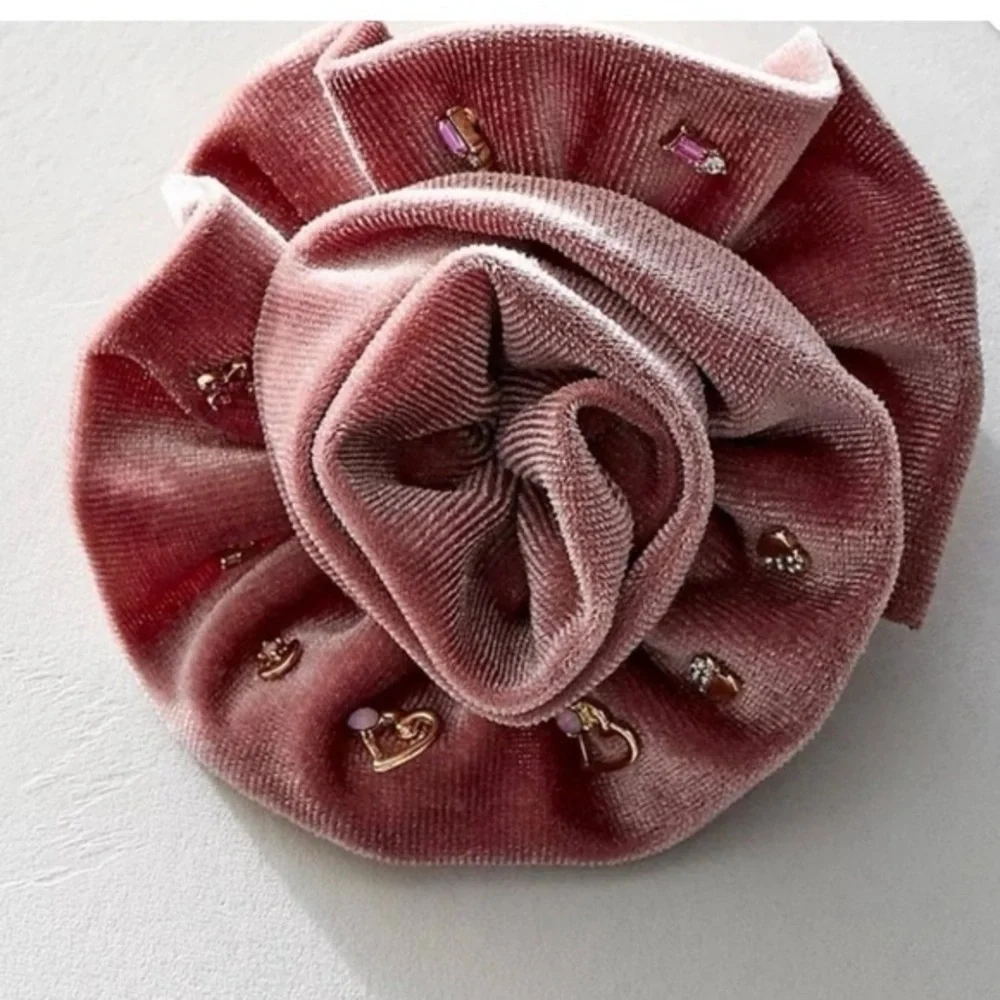 NWT Free People Velvet Rosette Stud Earring Pack & Brooch - Black, Blue, Pink - Picture 9 of 10